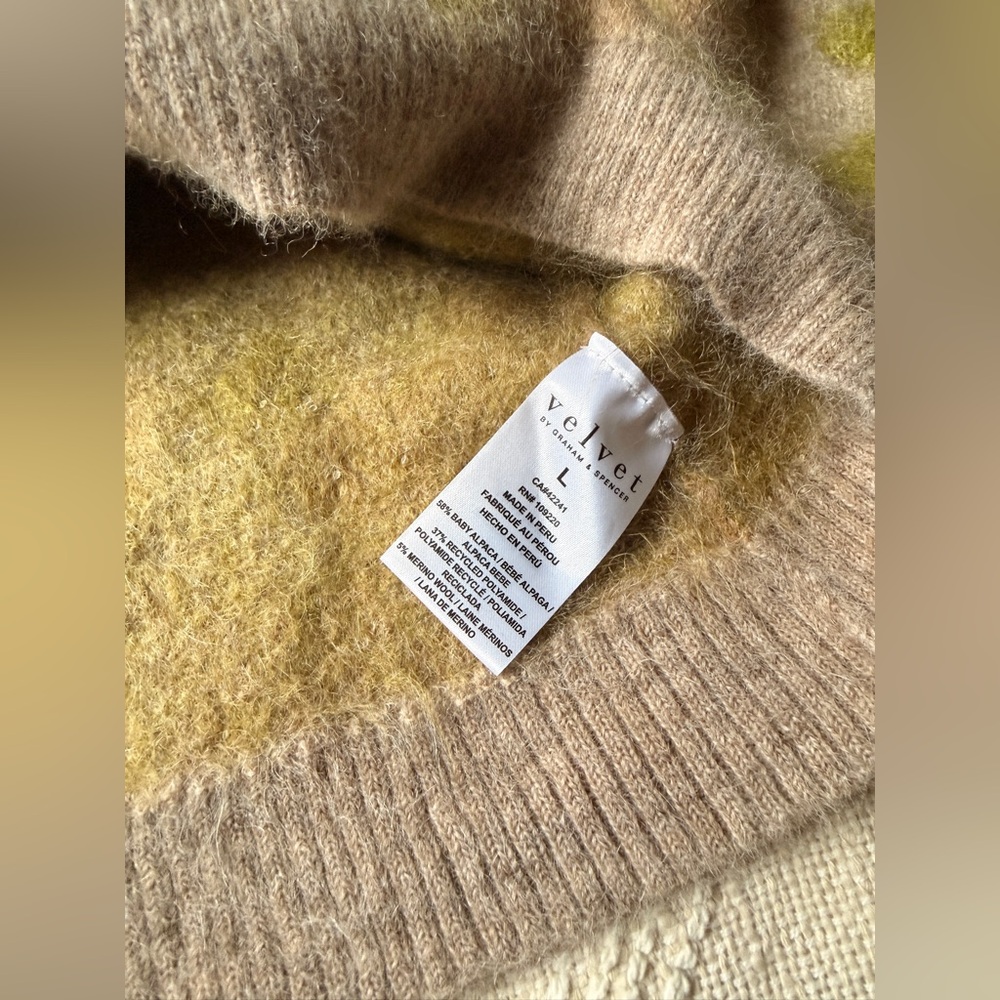 L Velvet by Graham & Spencer Tan and Green Baby Alpaca Soft Sweater - Picture 3 of 7